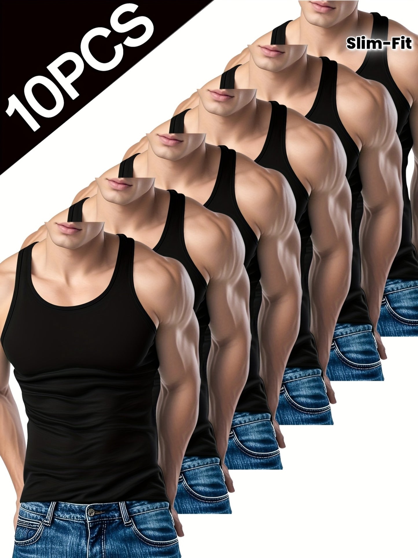 Lot de 10 Débardeurs Homme – Coupe Slim, Styles Variés