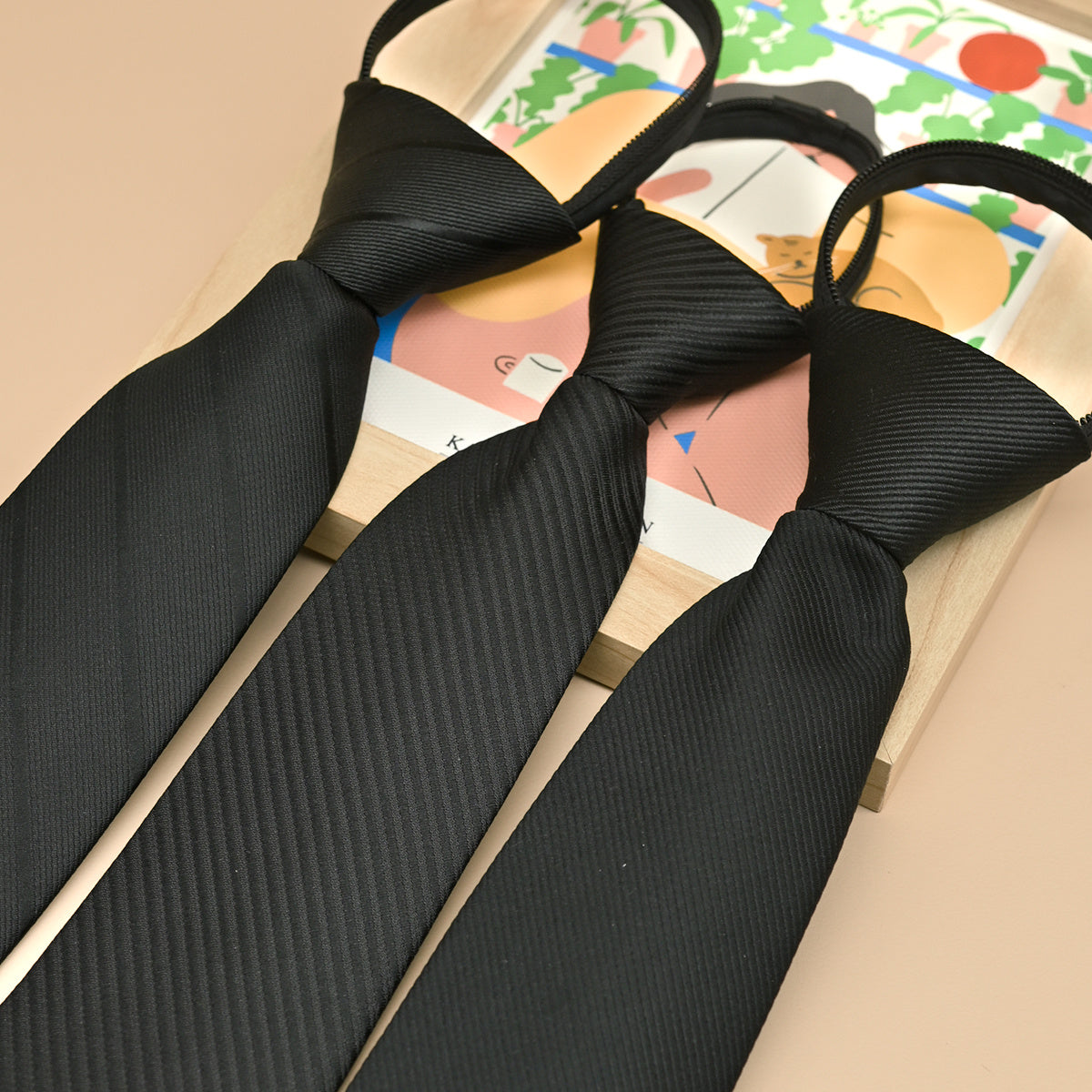 Lot de 3 Cravates Homme Noires à Rayures Diagonales – Polyester Élégant pour Bureau et Mariage