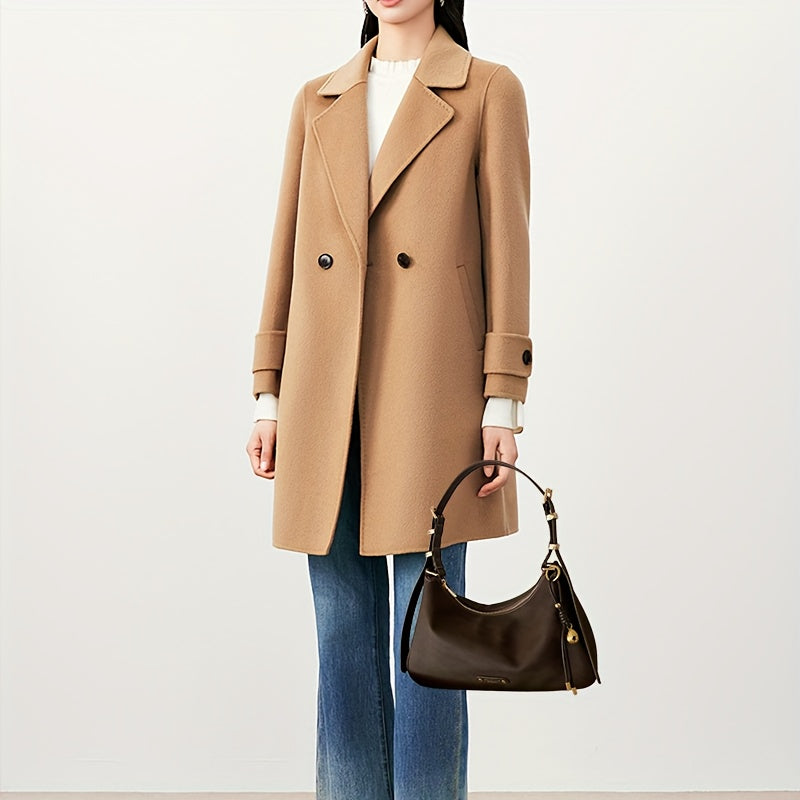 Sac cabas pour femmes – grande capacité, marron café, ferrures dorées, bandoulière et poignée réglables, fermeture zippée, élégant et polyvalent pour usage professionnel et quotidien.