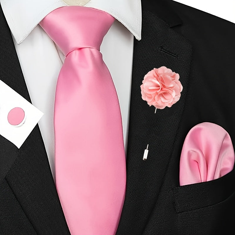 Lot de 5 Accessoires Homme – Cravate, Pochette, Boutons de Manchette et Broche, Ensemble Formelle pour Mariage, Bureau et Fêtes