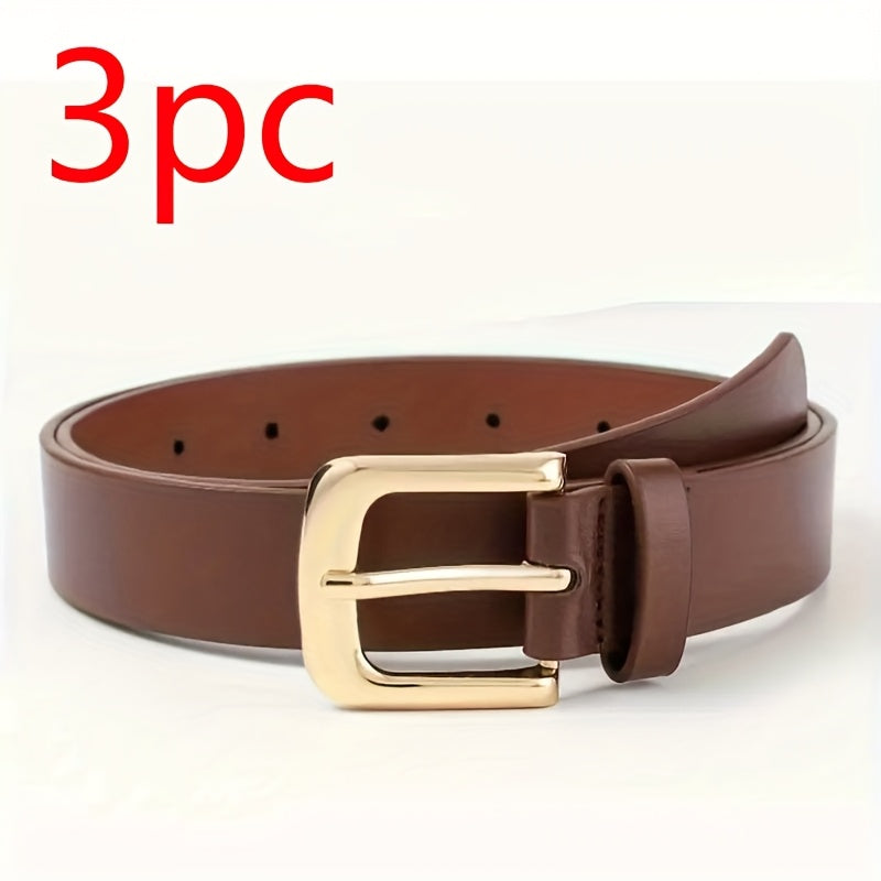 Lot de 3 ceintures larges pour femmes – Boucle à ardillon carrée, boucles en alliage réglables, noir/marron/blanc, tailles grande et standard, polyvalentes pour tenue décontractée