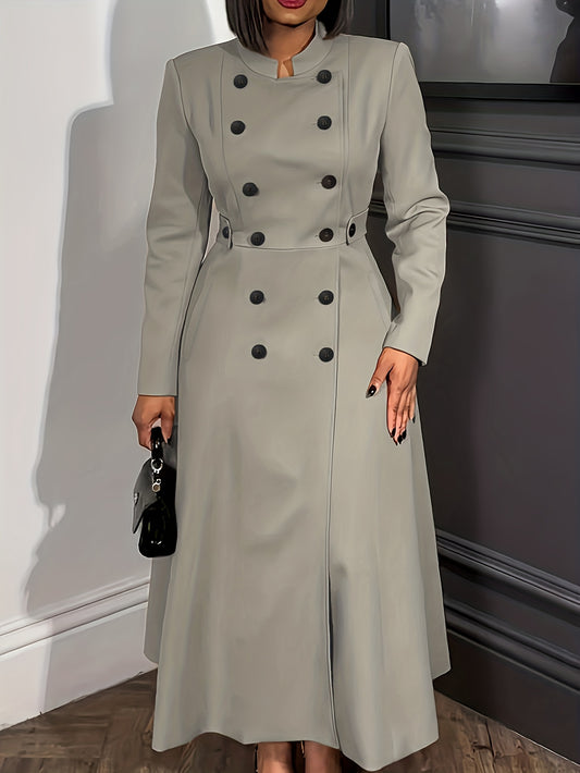 Robe de Bureau Élégante Femme – Boutonnage Double, Couleur Beige/Neutre, Coupe Structurée Non Extensible, Poches Avant, Idéale Tenues Professionnelles, Bureau et Usage Quotidien, Toutes Saisons