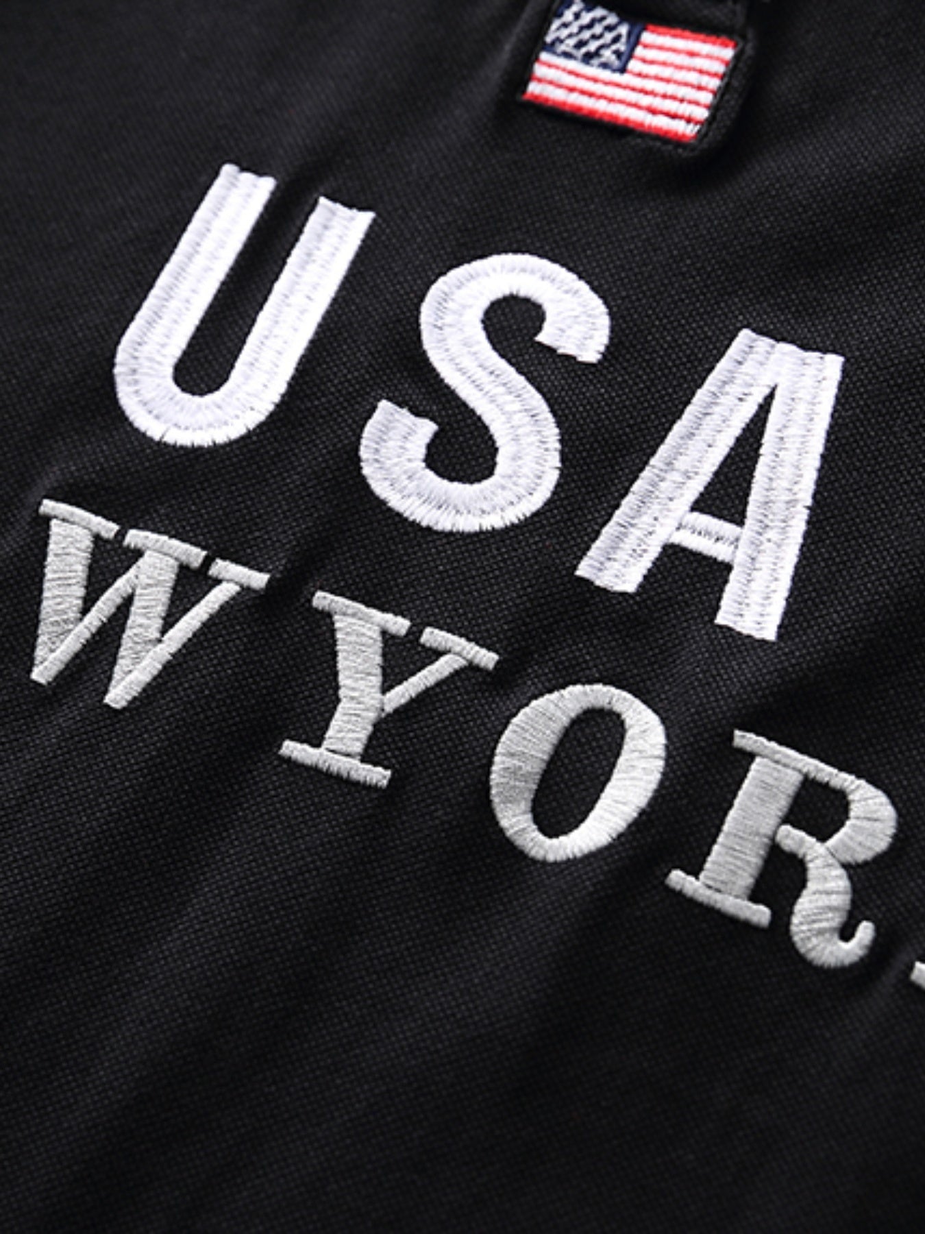 TS Men's Plus Size Slim-Fit Short Sleeve Shirt - 3D USA & New York Lettering Embellishment, Breathable Pure Cotton, Black with White Contrast Collar & Stripe, All-Season Casual & Semi-Formal Wear, Machine Washable Luxury Men'