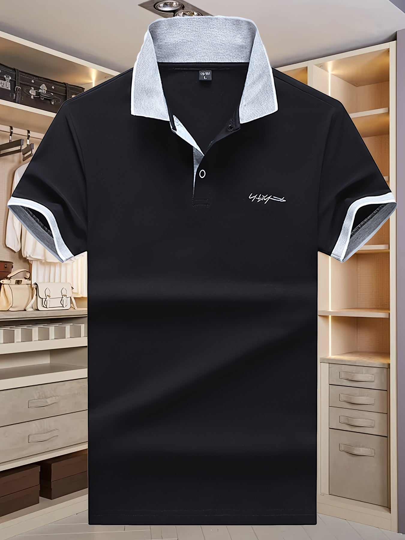 Men's Short Sleeve Shirt High-End Embroidered Summer Solid Color Top Casual Half-Sleeve Versatile Men's Clothing