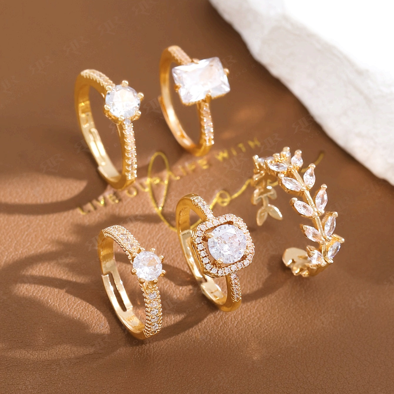 5-Piece Set Elegant Geometric Copper Ring Set with Synthetic Cubic Zirconia, Vintage Style, Fashion Stackable Rings for Women, Perfect for Wedding & Banquet, All-Season Wear