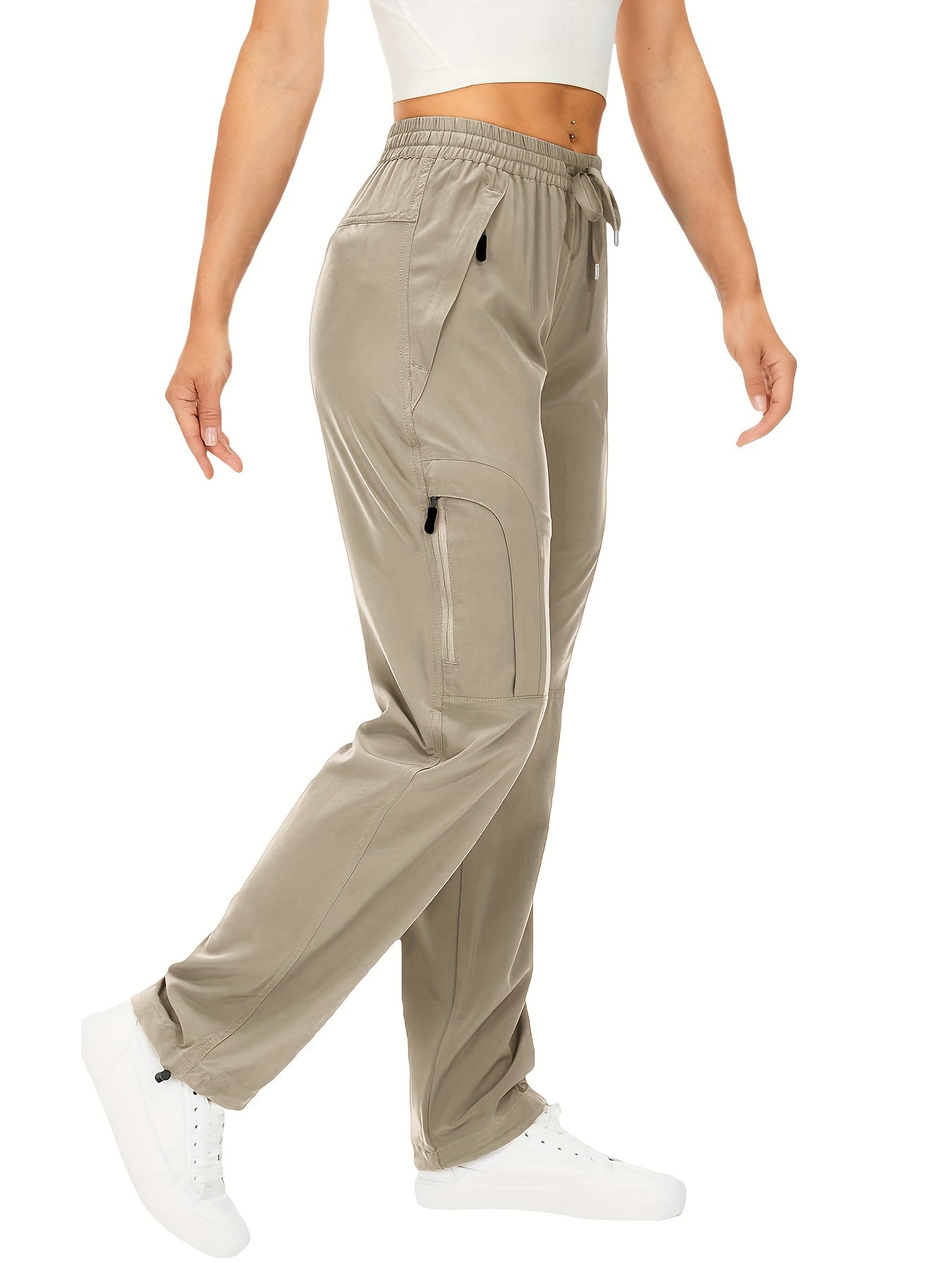 Lot de 2 Pantalons Cargo Femme – Poches Zippées, Tissu Respirant et Séchant Rapidement, Extensible, Automne, Noir et Blanc