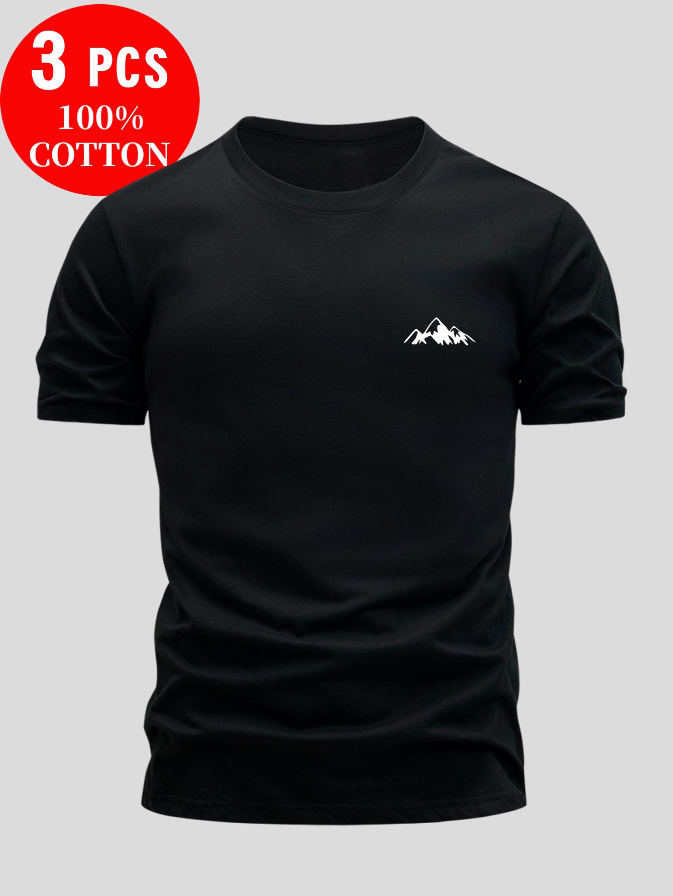 3pcs 's 100% Cotton T-Shirts Slim Fit Short Sleeve Crew Neck - White/Black/Navy Blue with Logo Print ( Grey Logo) - Soft Summer Casual Shirts, Breathable Casual Attire, Minimalist -Inspired Design for Layering & Outfits