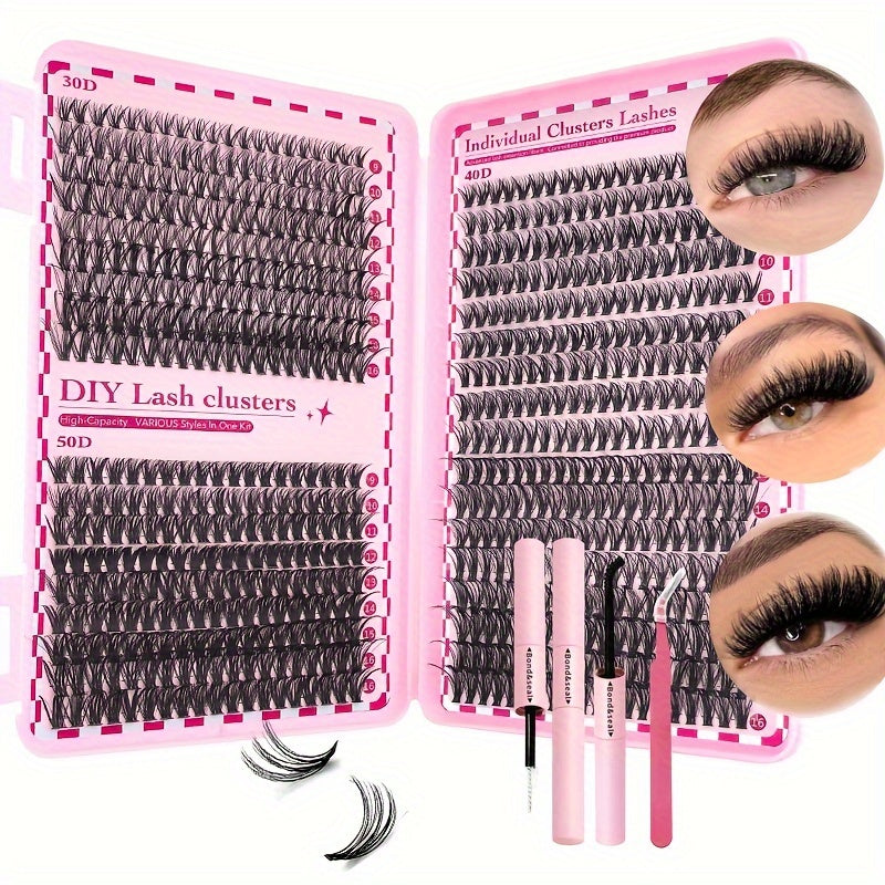 Kit d’Extensions de Cils en Paquets – C Curl, Cils Naturels Épais et Fluffy, Kit Complet avec Brosse à Cils, Colle et Scellant, Pince et Liquide, Longueurs 9-16 mm, Épaisseurs 30D/40D/50D, Parfait pour Usage Quotidien à la Maison