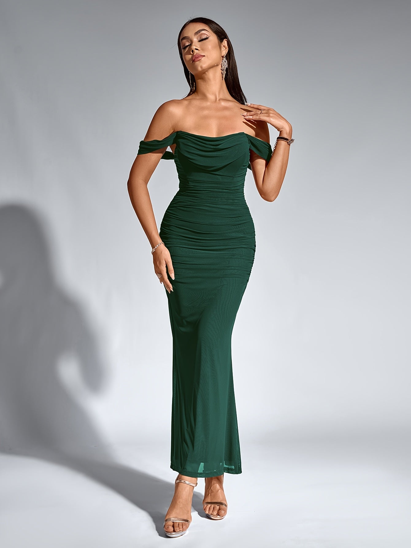 Robe Sirène Élégante Femme — Style Off-Shoulder, Robe Longue Formelle pour Soirées et Mariages, Coupe Bodycon Extensible, Tissu Non Transparent et Haute Élasticité, Tenue Formelle pour Occasions Spéciales
