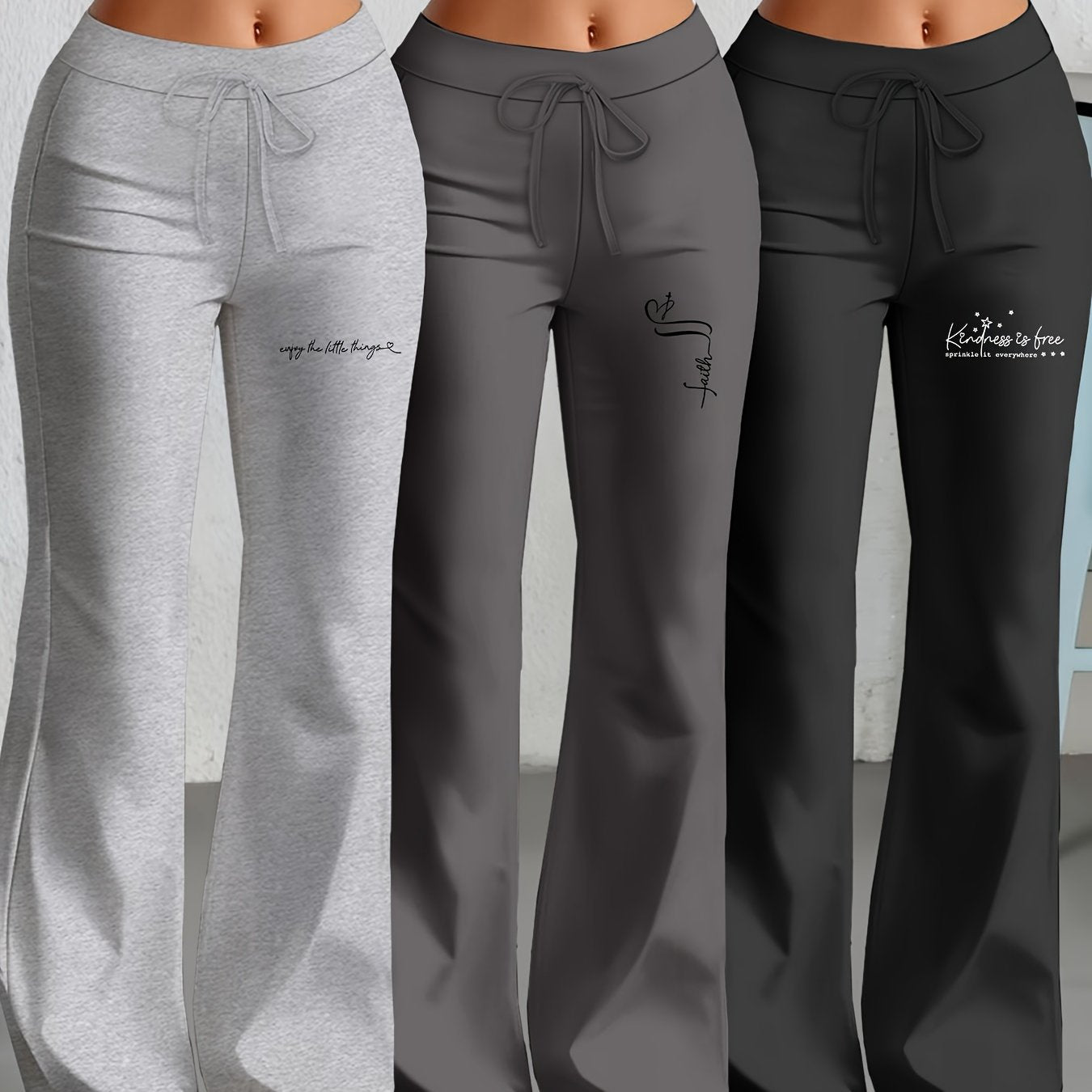 Lot de 3 Pantalons Femme Européens et Américains – Jambe Droite Évasée avec Texte Anglais Classique