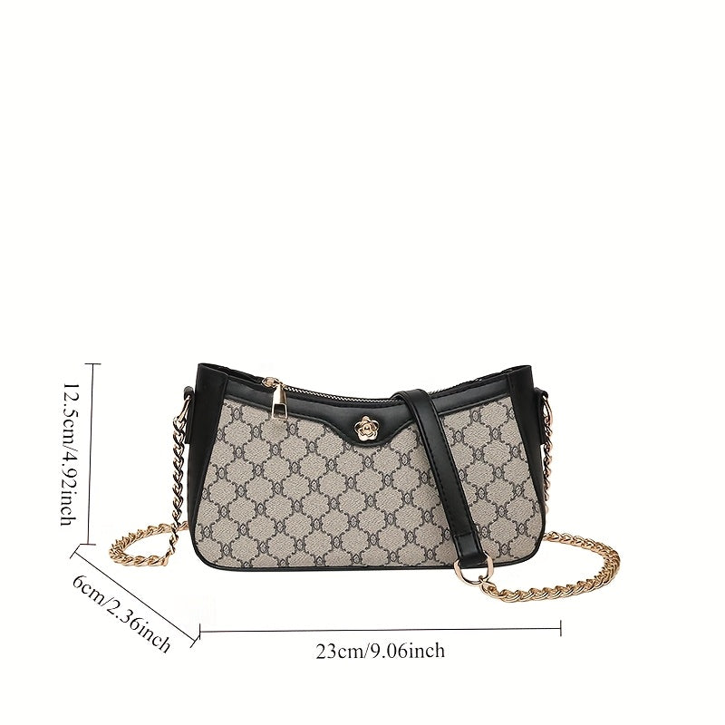 Sac bandoulière vintage femme – style européen, noir rétro, métal doré, bandoulière détachable, fermeture éclair, léger, parfait pour soirées et usage quotidien, aspect luxe, sans entretien nécessaire