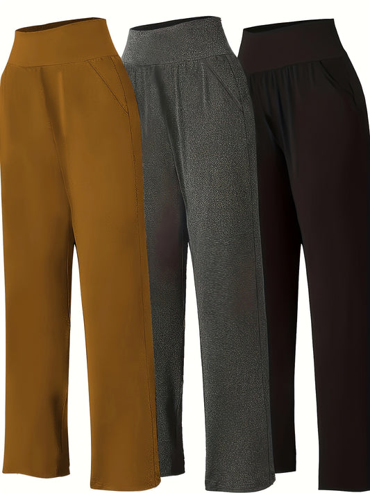 Pantalon Femme Grande Taille Décontracté – Taille Haute avec Poches, 3 Couleurs (Pourpre, Gris, Noir), Tous Saisons
