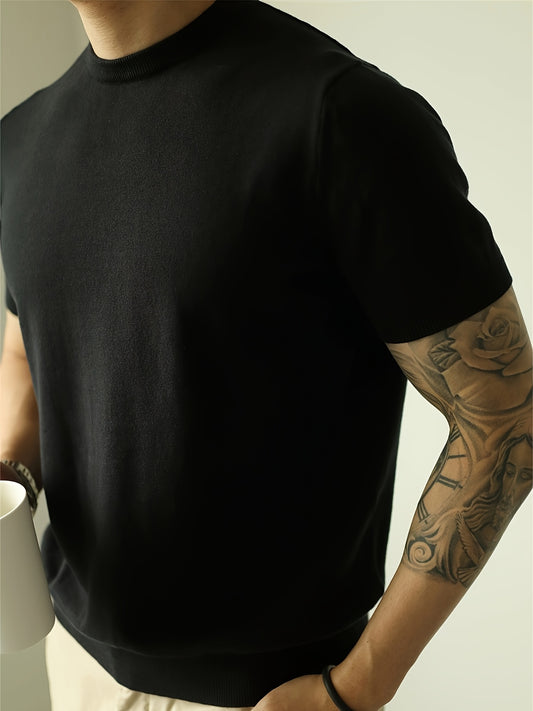 Men'S Casual Crew Neck Short Sleeve Sweater - Solid Color Knit Pullover, Loose Fit, All-Season Comfort, Ideal for Casual Attire, Comfortable | Solid Color Sweater | Knit Construction, Sweater Vest