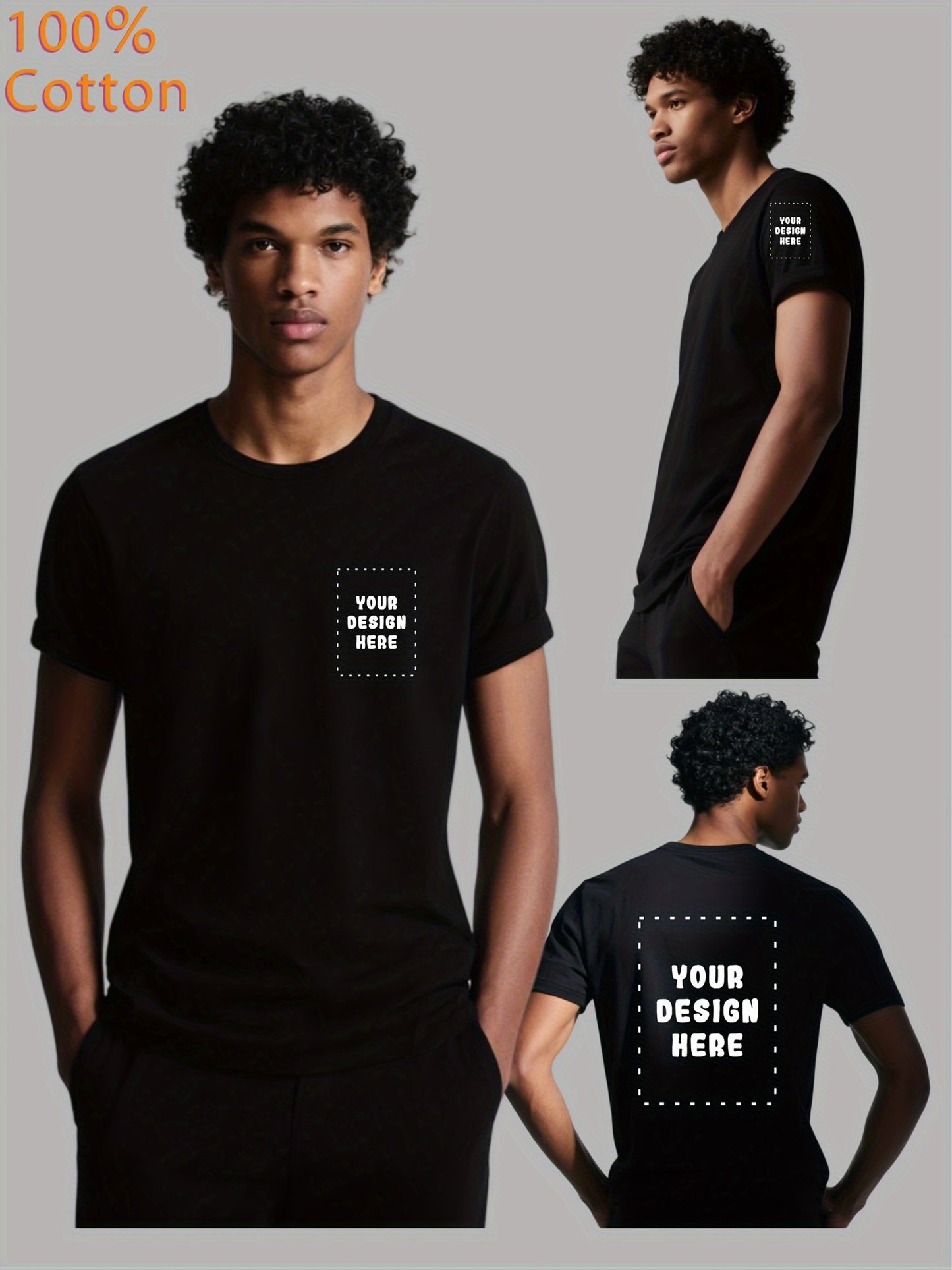 Custom-Made Men'S Short-Sleeve T-Shirt with Customizable Logos on The Chest, Back, And Sleeves. Breathable And Comfortable, Suitable As a Gift for Others, Work Uniforms, Team Apparel, Or Souvenirs.