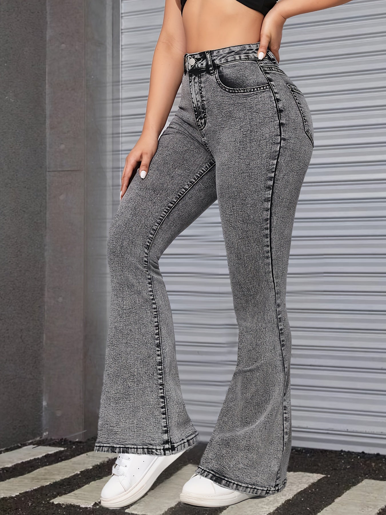 Jeans Femme Gris Style Snowflake Extensible Slim-Fit Polyvalent