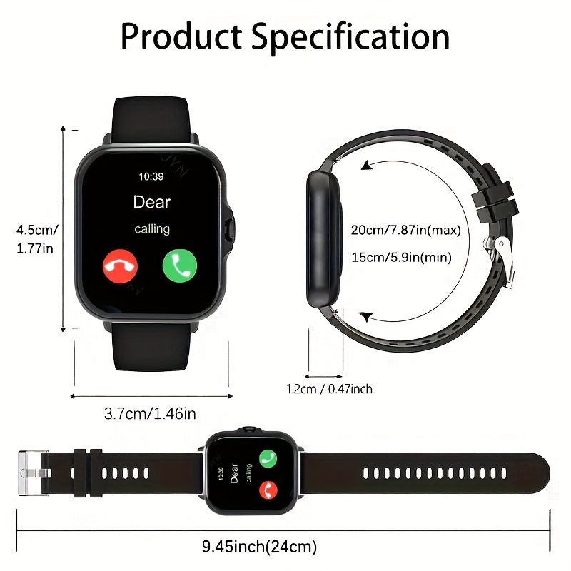 Montre Connectée 4,65 cm à Écran Tactile Complet – Appels Sans Fil, 100+ Modes Sport, Bluetooth 4.0, Bracelet Acier Inoxydable, Recharge USB, Contrôle Caméra et Musique à Distance, Compatible iPhone/Android, Cadeau Idéal pour les Passionnés de Fitness