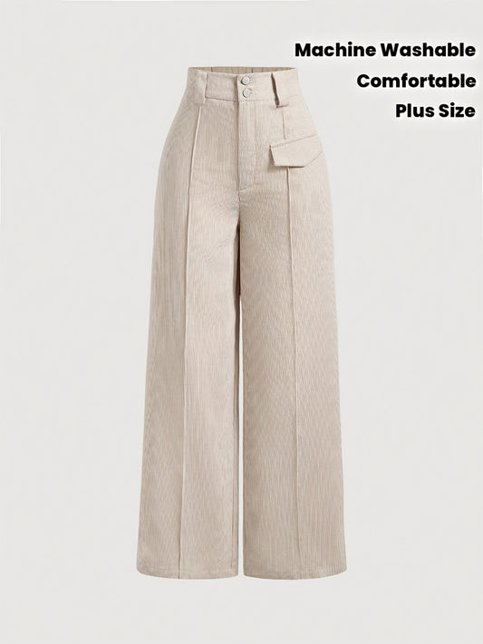 Pantalon Femme Grande Taille – Jambe Droite et Large, Boutons, Léger, Confortable, Tous Saisons