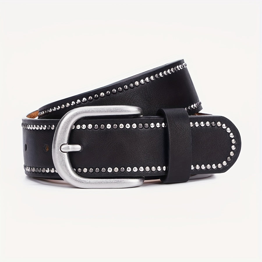 Ceinture en cuir véritable pour femmes – Style Y2K, boucle en alliage cloutée, large bande de taille pour jeans, accessoire de mode décontracté tendance punk