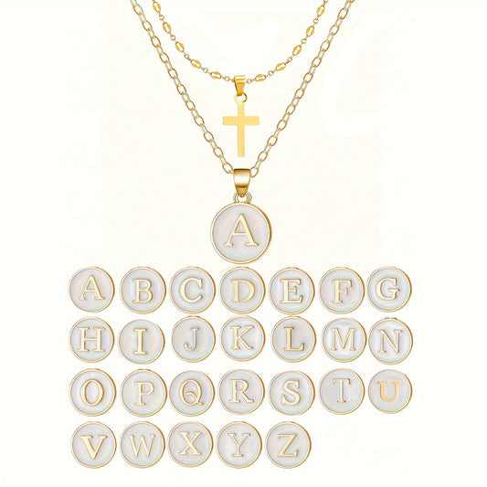 Lot de 2 colliers pendentifs en acier inoxydable plaqué or 18K – lettres initiales et croix, design élégant en superposition, pour usage quotidien et vacances, cadeau Thanksgiving, toutes saisons, sans matériau mosaïque