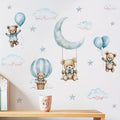 Blue and Pink Hot Air Balloon Bear Wall Sticker – Self-Adhesive Vinyl Nursery Wall Decal