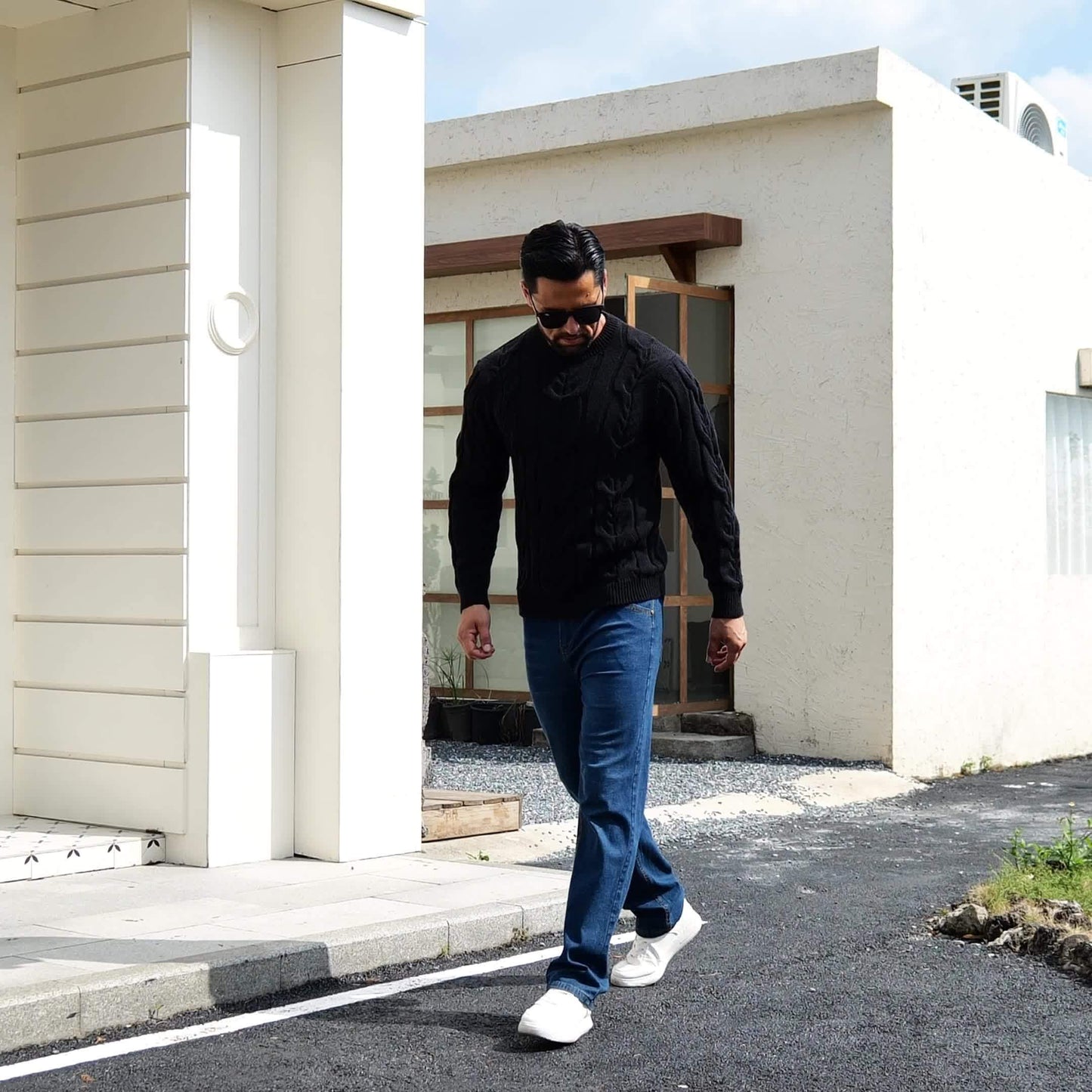 Men's Casual Striped Pullover Sweater - Soft Stretch Knit Crewneck Long Sleeve, Machine Washable H-Fit Ribbed Trim for Autumn Winter, Medium Elasticity Fabric