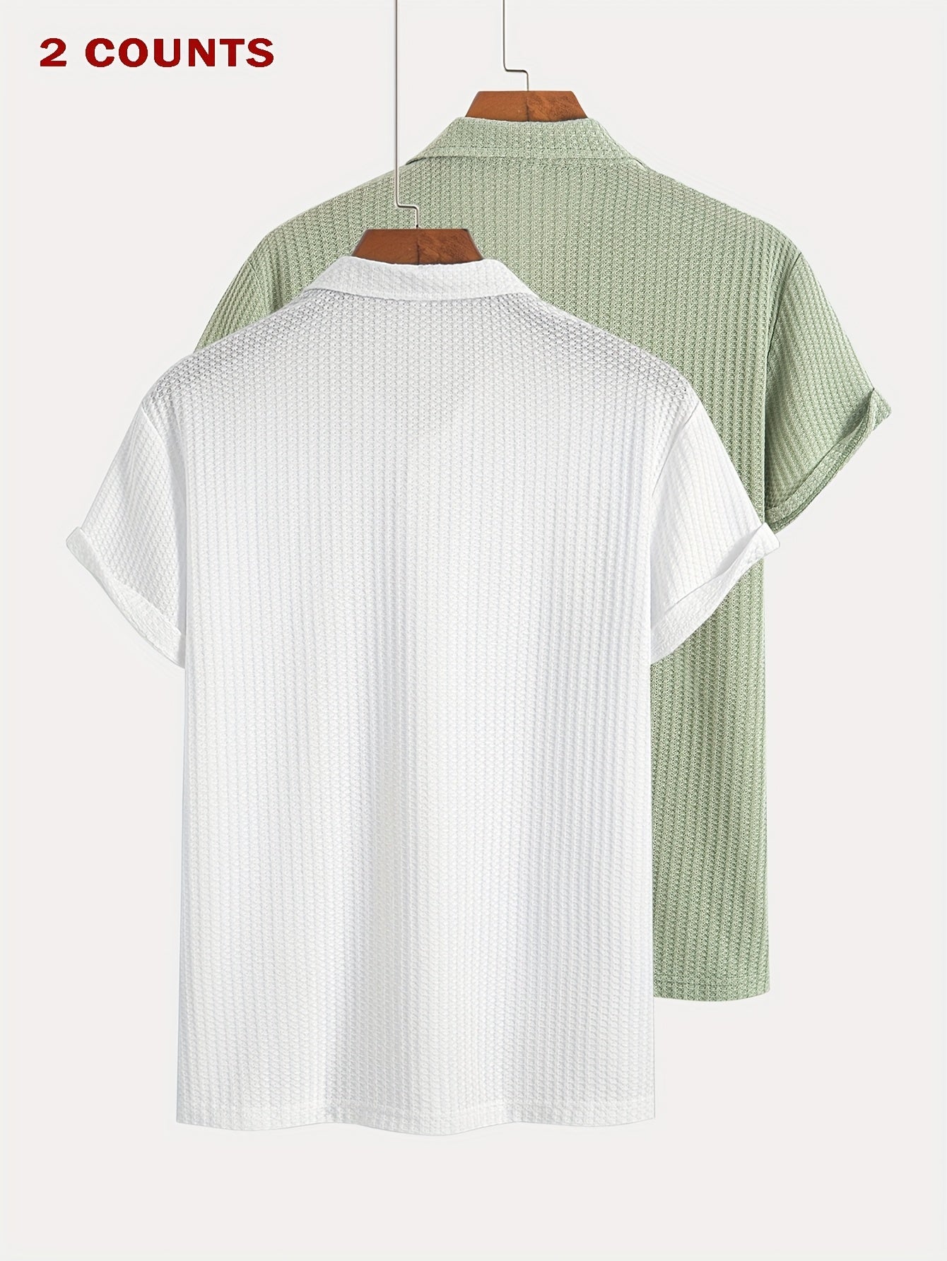 Two Pieces of Summer Casual Sports Jacquard Knit Short-Sleeve Polo Shirts, a Set of Two Jacquard Textured Short-Sleeve Polo Tops.