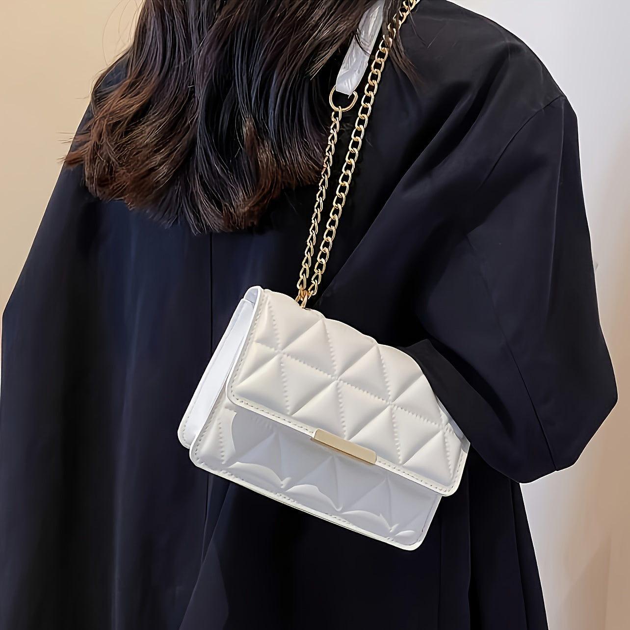 Sac Bandoulière Chaîne Femme 4 Saisons – Mini Sac Épaule Carré, Style Luxueux et Minimaliste, Polyvalent pour Shopping, Travail ou Sorties