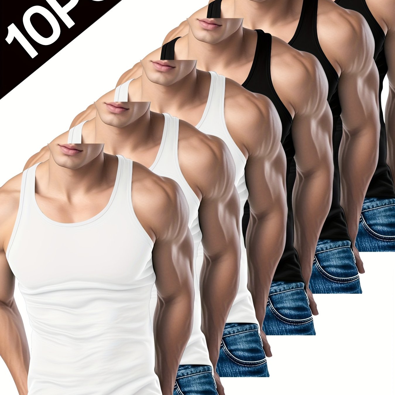 Lot de 10 Débardeurs Homme – Coupe Slim, Styles Variés