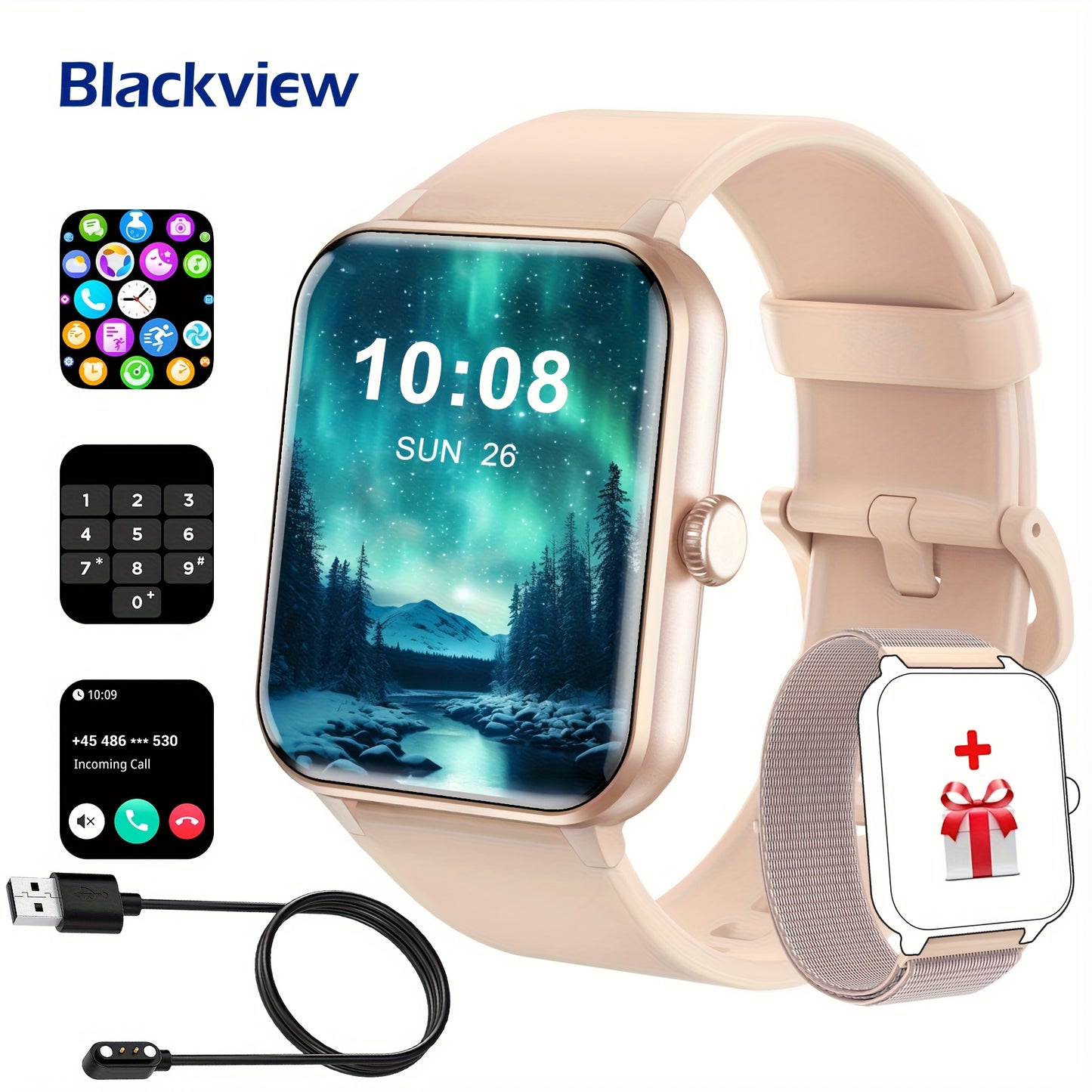 Blackview New Upgraded Smart Watch For Men Women For IPhone Android, 4.7 cm Fitness Tracker Wireless Call (Answer/Make), 100+ Sport Modes, Sports Data Monitoring Multi-functional Sports Bracelet, Black Pink Red Blue Gray. 256