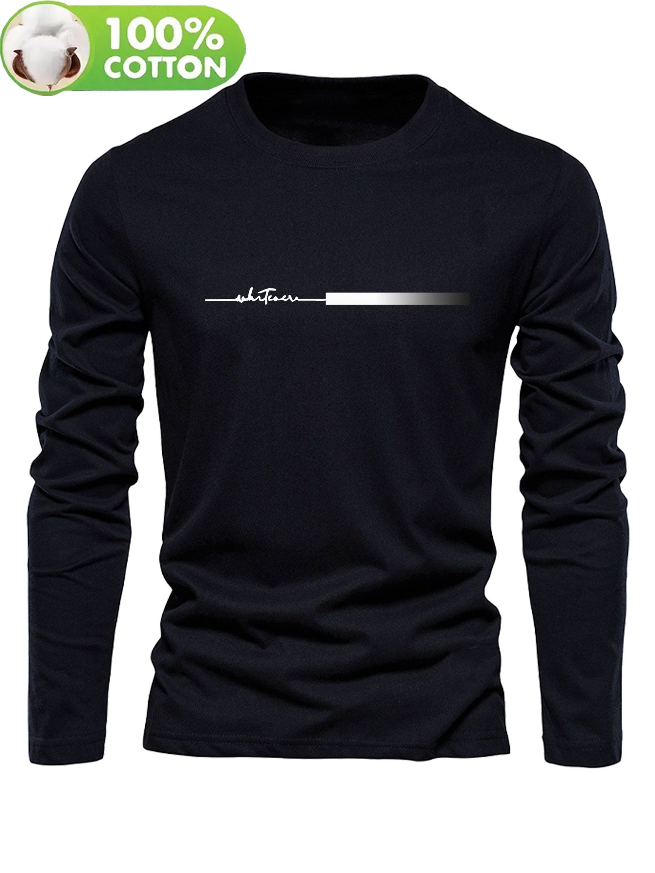 Men's 100% Cotton Long Sleeve T-Shirt with Letter 'H' Logo Patch - Round Neck Casual Top, Regular Fit Spring/Fall Everyday Basic Blouse for men - Versatile Layering Piece for Jeans & Dress Clothes