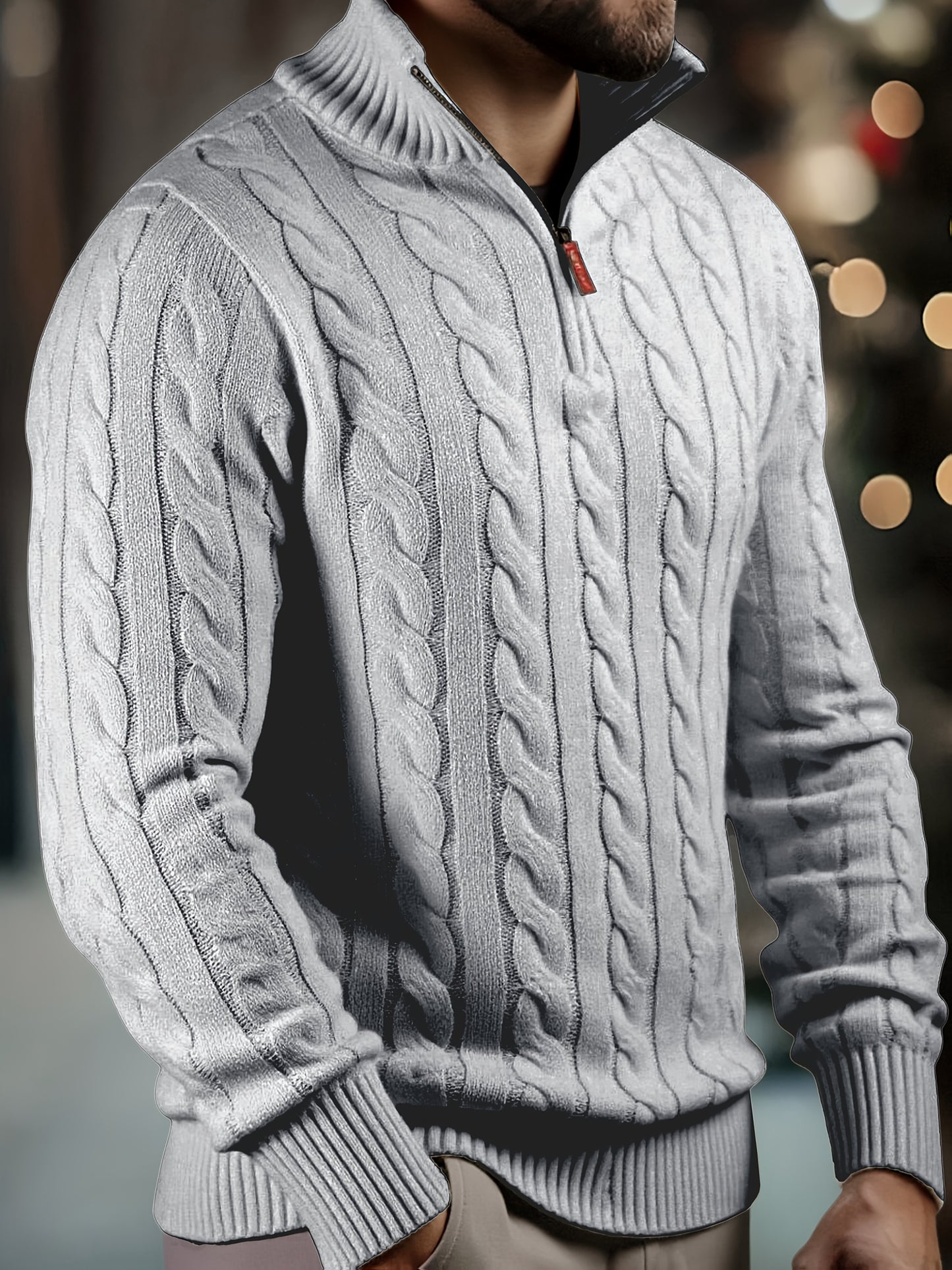 Men's Solid Color Zippered -Knit Sweater - Winter Warm High Neck Pullover, Soft Stretch Knitwear Suitable for Office, Date Night & Casual Wear - Ideal Gift for Fall/Winter