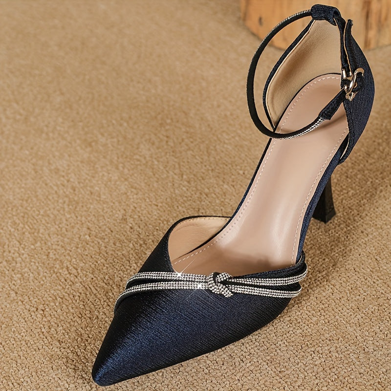 Escarpins Femme à Talons Aiguilles – Bout Pointu, Décor Strass, Chaussures Habillées à Bride Boucle, Style Élégant et Tendance