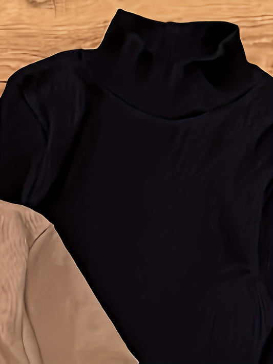 Lot de 2 robes manches longues pour femmes – Col montant, mini bodycon avec poches, couleur unie, élégant et polyvalent, casual ou formel, toutes saisons