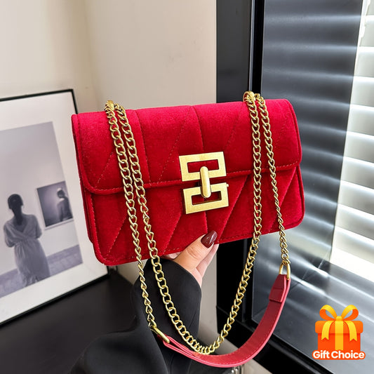 Sac bandoulière en velours côtelé pour femmes – bandoulière chaîne dorée, motif matelassé, sac détachable, couleurs kaki, rouge, vert, bleu, noir, élégant pour soirée et cadeau tendance