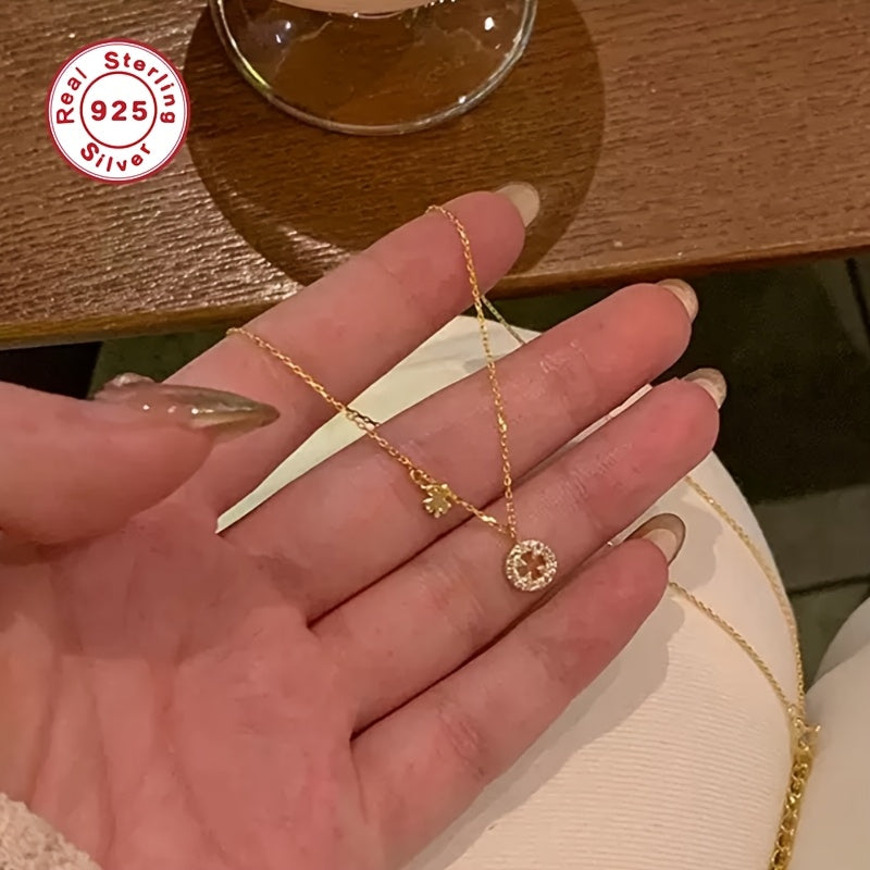 Collier Trèfle Porte-Bonheur Élégant pour Femmes – Chaîne en Argent Sterling S925 Plaquée Or 18K avec Pendentif Trèfle Sertie de Zirconium Synthétique Étincelant, Bijou Fin et Sophistiqué pour Teenager, Cadeau Parfait pour Petite Amie ou Meilleure Amie