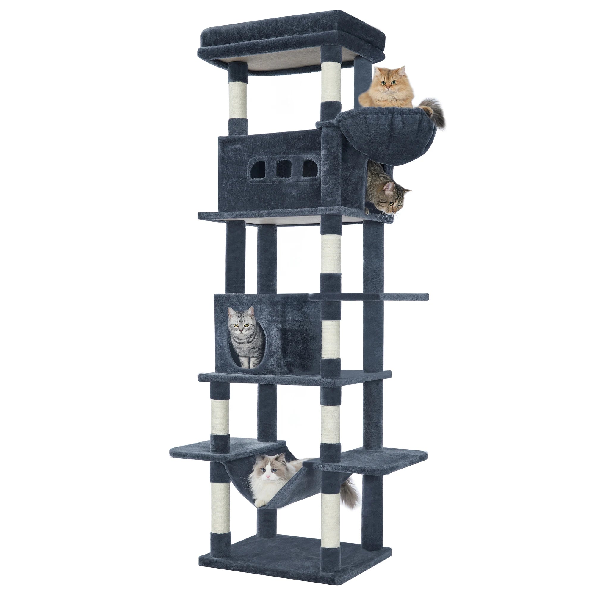 210 cm Multi-Level Cat Tree – Cat Tower with Condo, 8 Scratching Posts & Pom-Pom Toys