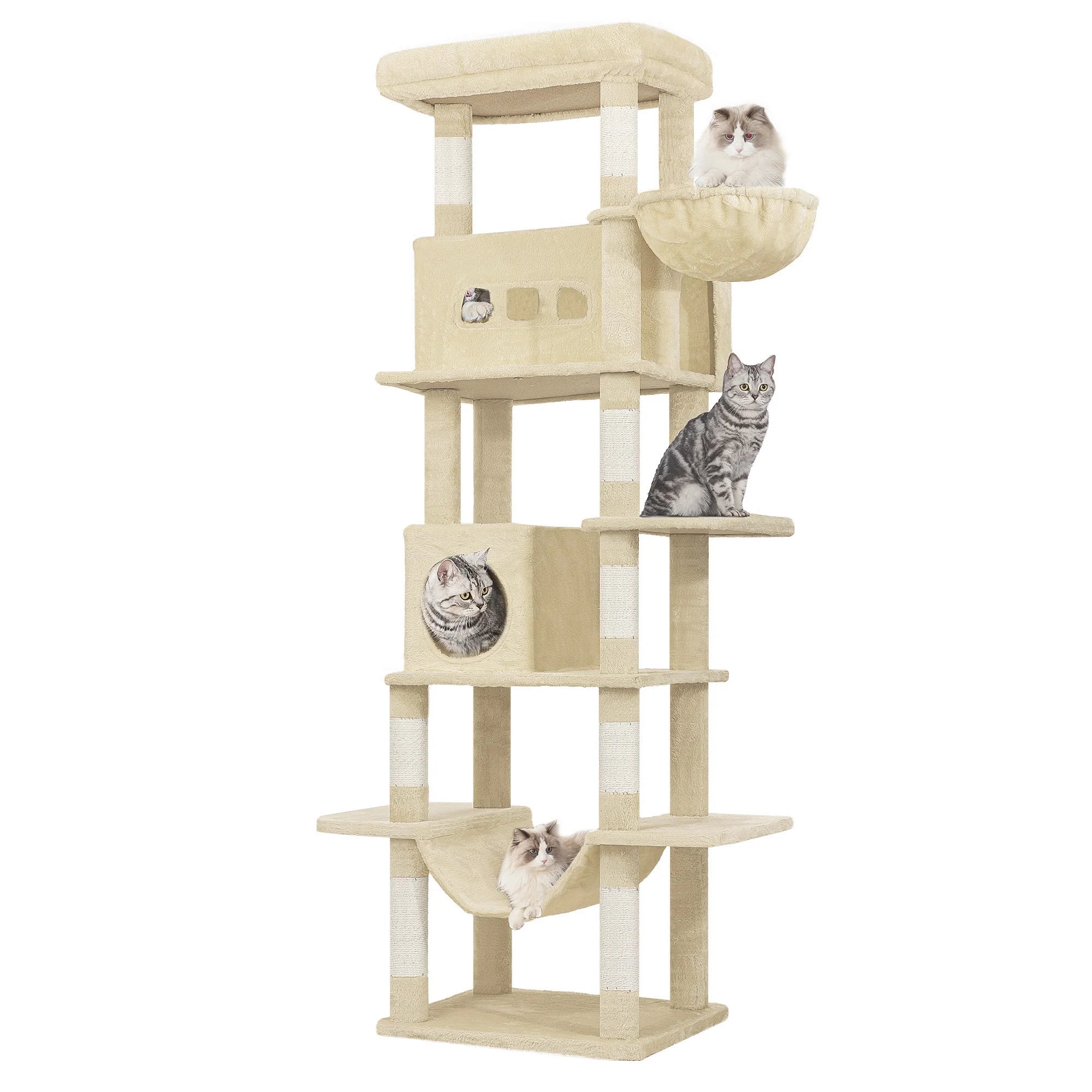 210 cm Multi-Level Cat Tree – Cat Tower with Condo, 8 Scratching Posts & Pom-Pom Toys