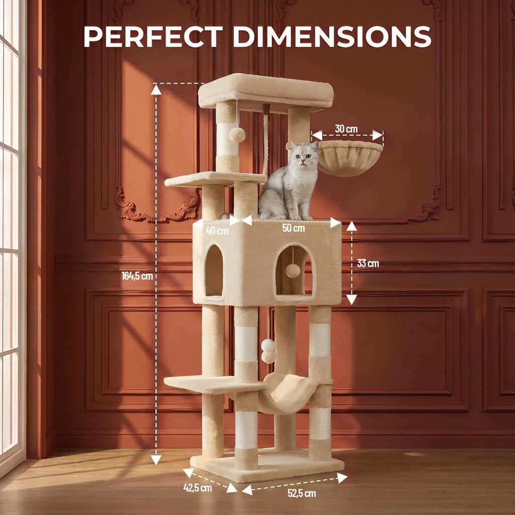 162 cm Multi-Level Cat Tree – Cat Tower with Scratching Posts, Hammock & Hideaway Cave