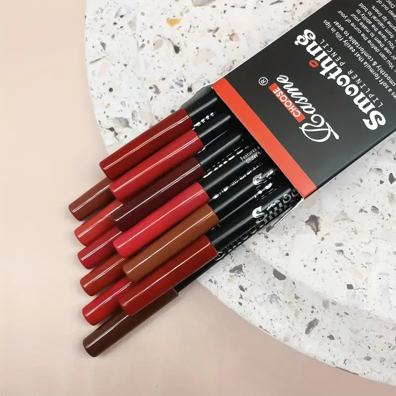 2 Sets de 24 Crayons à Lèvres – Couleurs Marron, Rouge et Rose, Contour Durable et Lisse, Idéal Cadeau de Noël