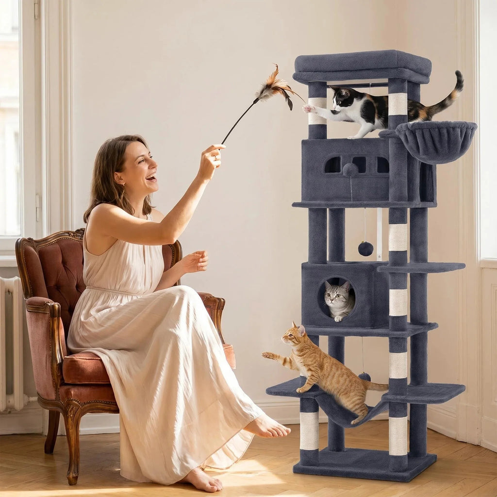 210 cm Multi-Level Cat Tree – Cat Tower with Condo, 8 Scratching Posts & Pom-Pom Toys