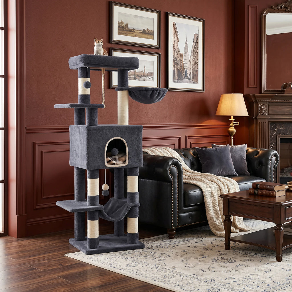 162 cm Multi-Level Cat Tree – Cat Tower with Scratching Posts, Hammock & Hideaway Cave