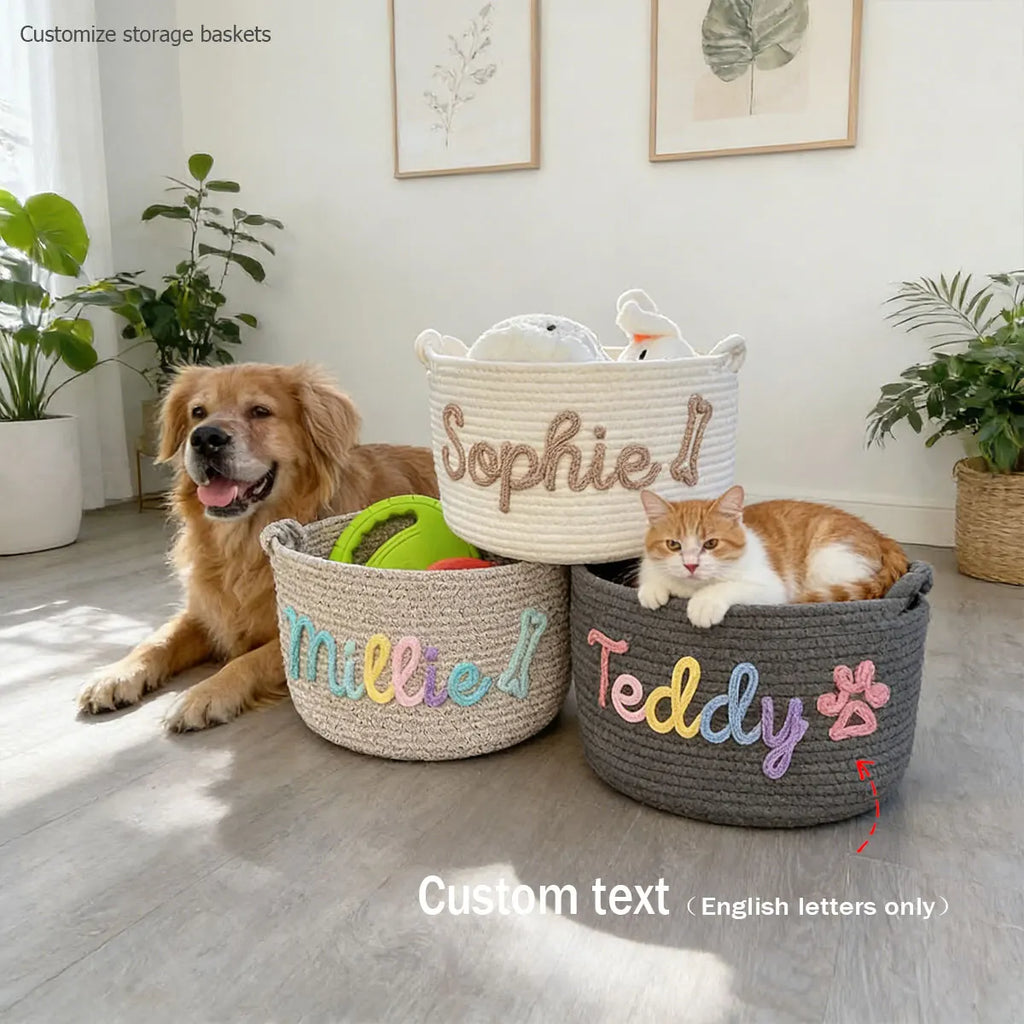 Personalized Cotton Rope Pet Toy Basket – Custom Storage Basket for Dogs & Cats