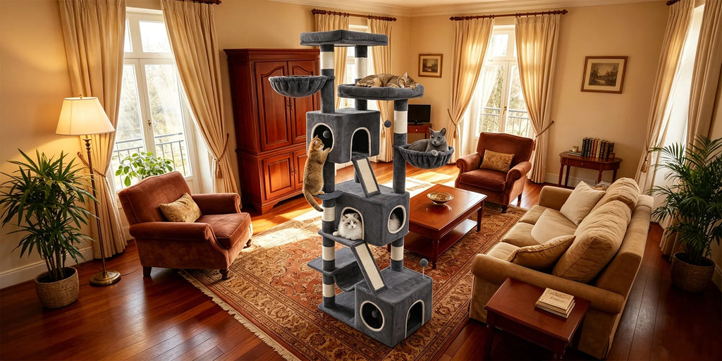210 cm Multi-Level Cat Tree – Cat Tower with Condo, 8 Scratching Posts & Pom-Pom Toys