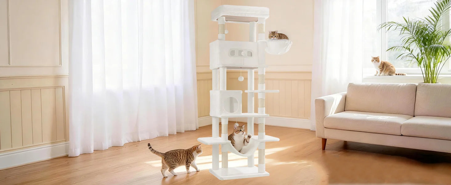 210 cm Multi-Level Cat Tree – Cat Tower with Condo, 8 Scratching Posts & Pom-Pom Toys