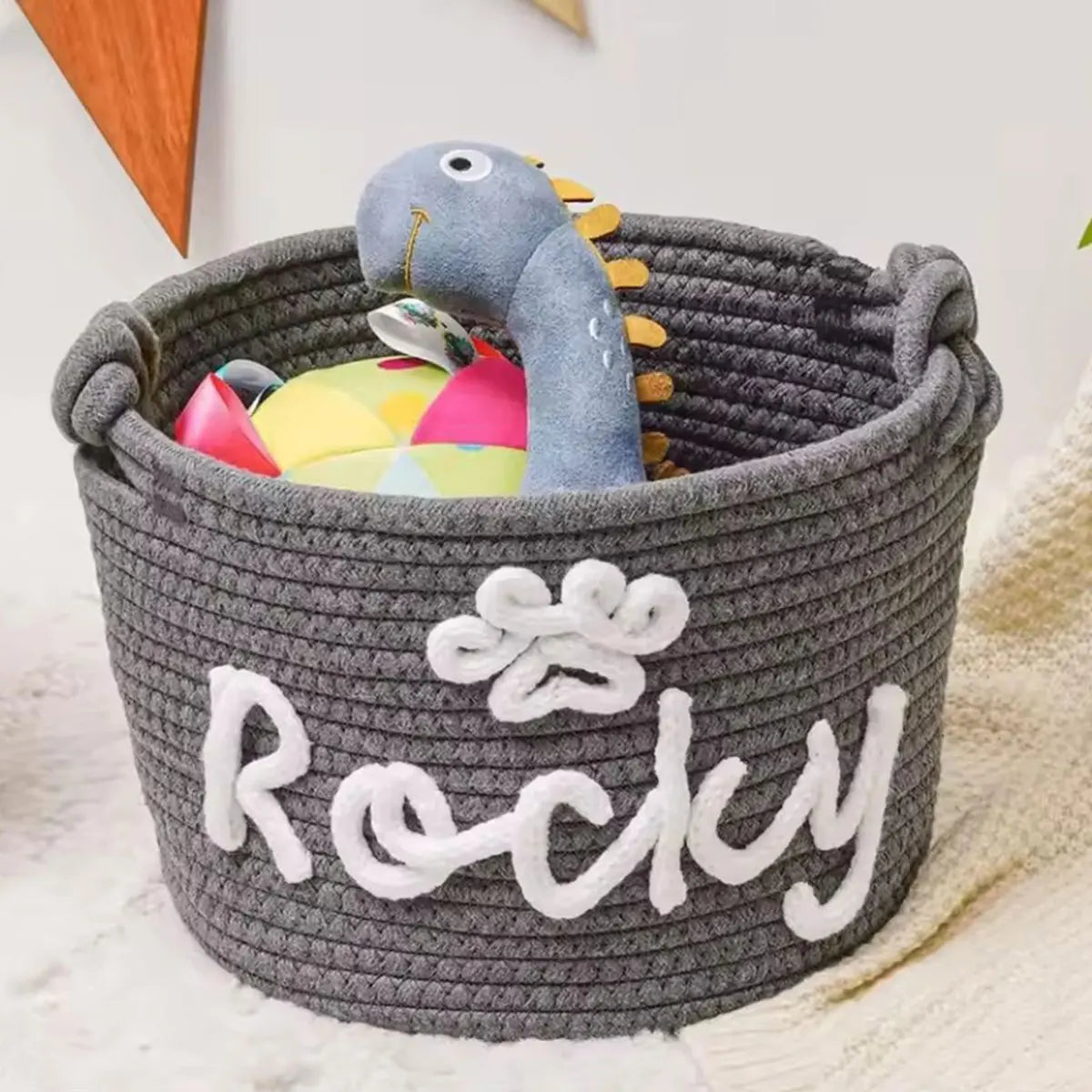 Personalized Cotton Rope Pet Toy Basket – Custom Storage Basket for Dogs & Cats