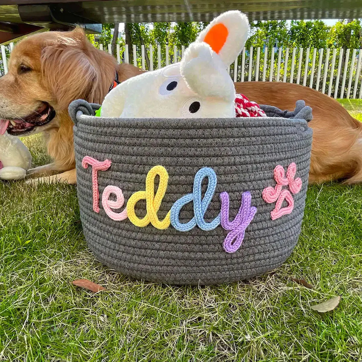 Personalized Cotton Rope Pet Toy Basket – Custom Storage Basket for Dogs & Cats