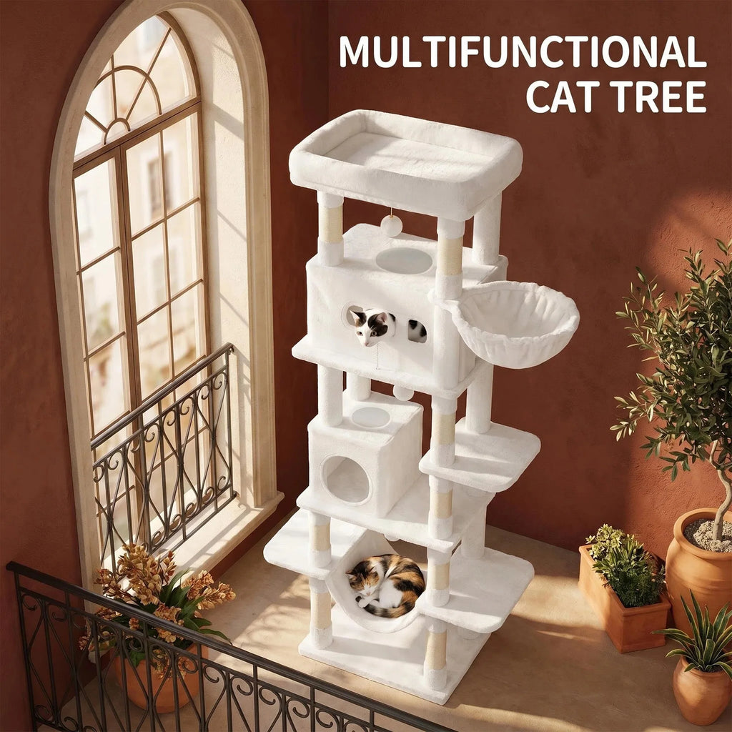 210 cm Multi-Level Cat Tree – Cat Tower with Condo, 8 Scratching Posts & Pom-Pom Toys
