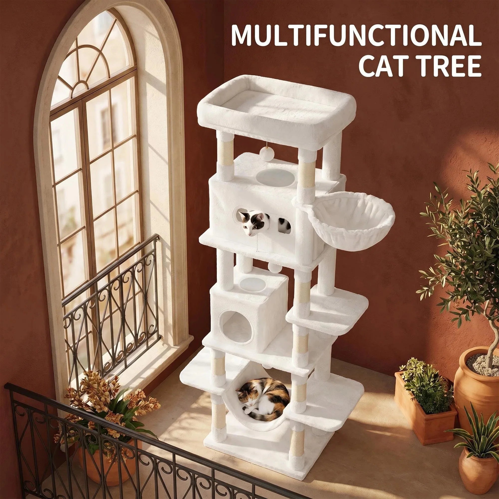 210 cm Multi-Level Cat Tree – Cat Tower with Condo, 8 Scratching Posts & Pom-Pom Toys