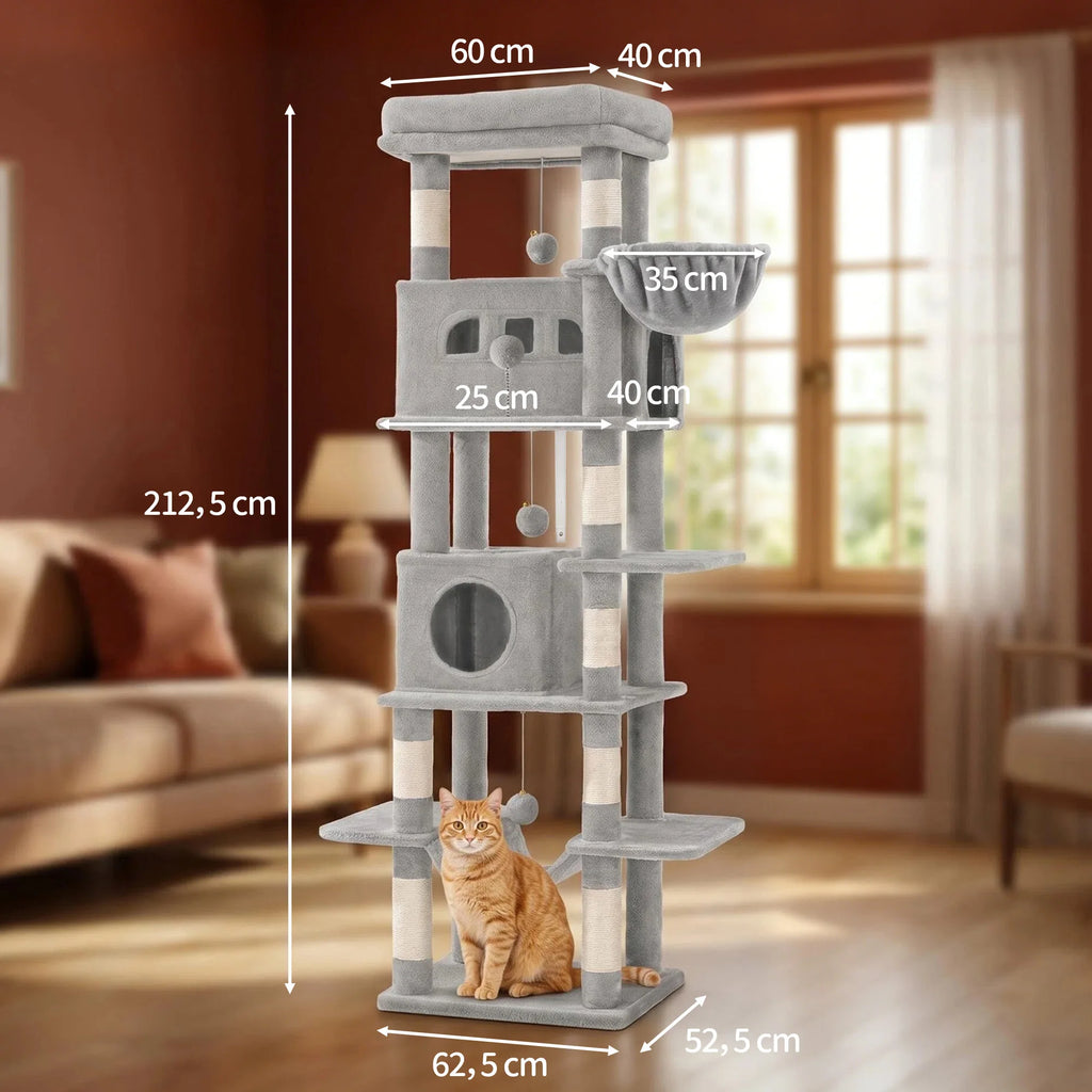 210 cm Multi-Level Cat Tree – Cat Tower with Condo, 8 Scratching Posts & Pom-Pom Toys