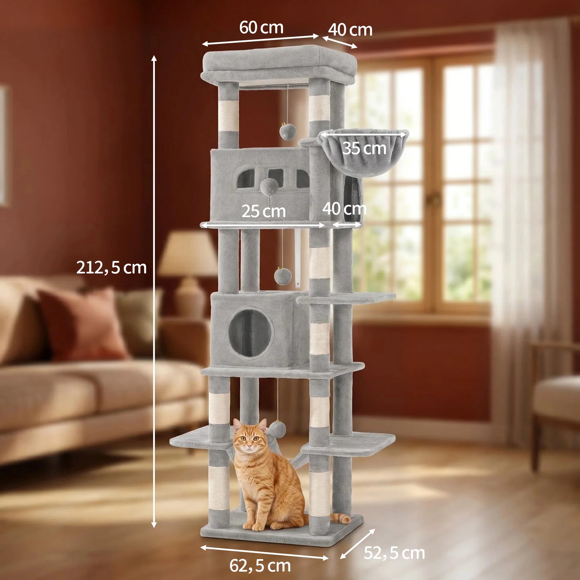 210 cm Multi-Level Cat Tree – Cat Tower with Condo, 8 Scratching Posts & Pom-Pom Toys